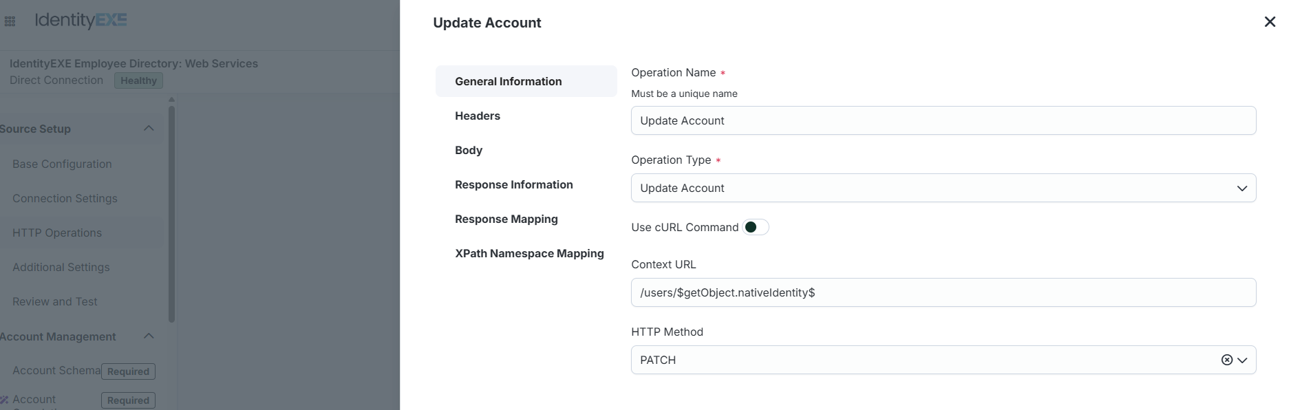Update Account Operation General Settings